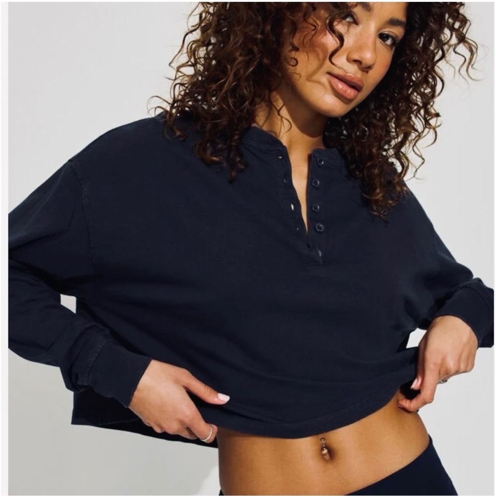 Eterne Cropped Henley top black S comfy loungewear thermal active casual